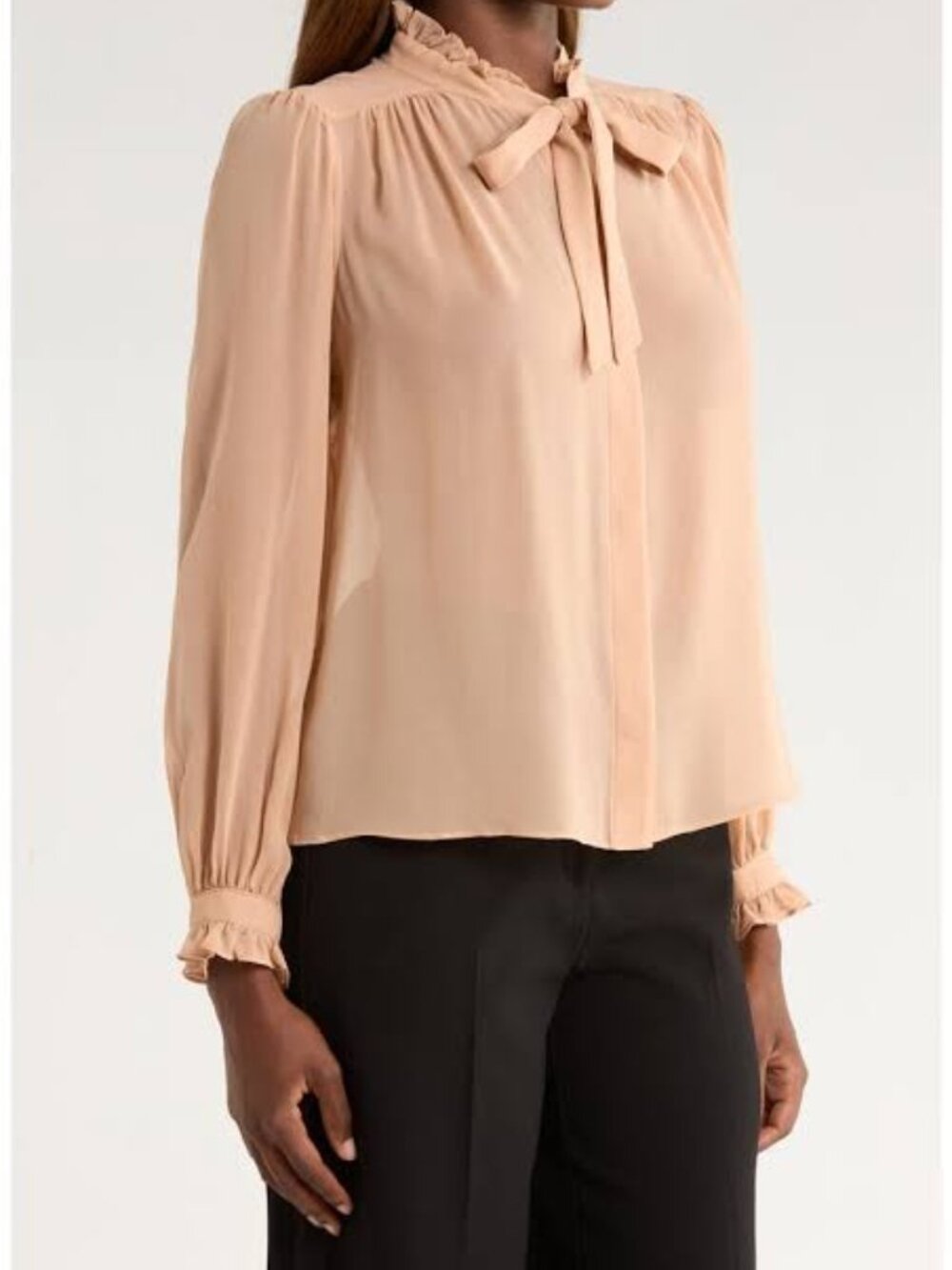 PAIGE Leya Ruffle Silk Blouse Ballet Pink Size S